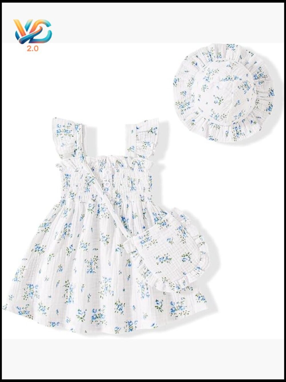 Sleeveless Ruffle Baby Dress with Hat and Bag Set Summer Outfit